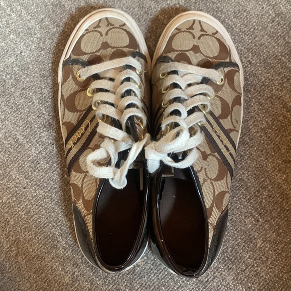 Coach Folly sneakers with classic brown Coach logo and text. Size 6 1/2. - Picture 2 of 6